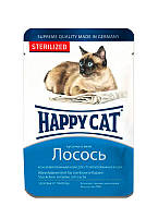 Консервированный корм Happy Cat Sterilized с лососем для стерилизованных котов (кусочки в желе), 100г