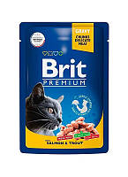Влажный корм Brit Premium Кусочки с с лососем и форелью для кошек 100 гр