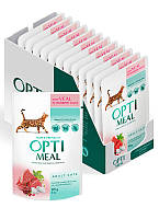 Упаковка полнорационного влажного корма Optimeal для кошек с телятиной в клюквенном соусе 85 г 12шт