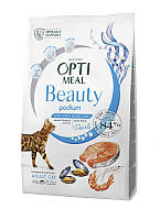 Сухий беззерновий корм Optimeal Beauty Podium Shiny Coat & Dental Care для дорослих котів з морепродуктами 4 кг