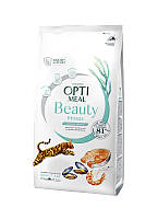 Сухой беззерновой корм Optimeal Beauty Fitness для поддержания оптимального веса кошек с морепродуктами 1.5 кг