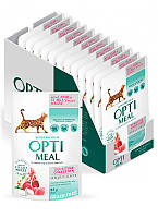 Упаковка полнорационного влажного корма Optimeal для кошек с чувствительным пищеварением с ягненком и