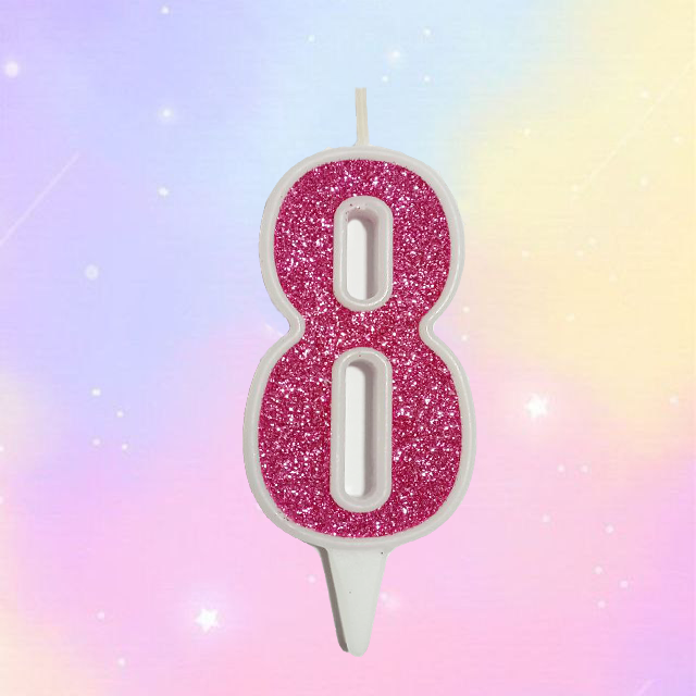Свічка цифра 8 у торт | Рожевий у білій окантовці