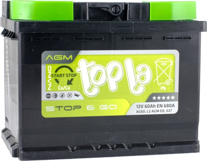 АКБ 6 ст 60 А (680EN) (0) Topla AGM Євро