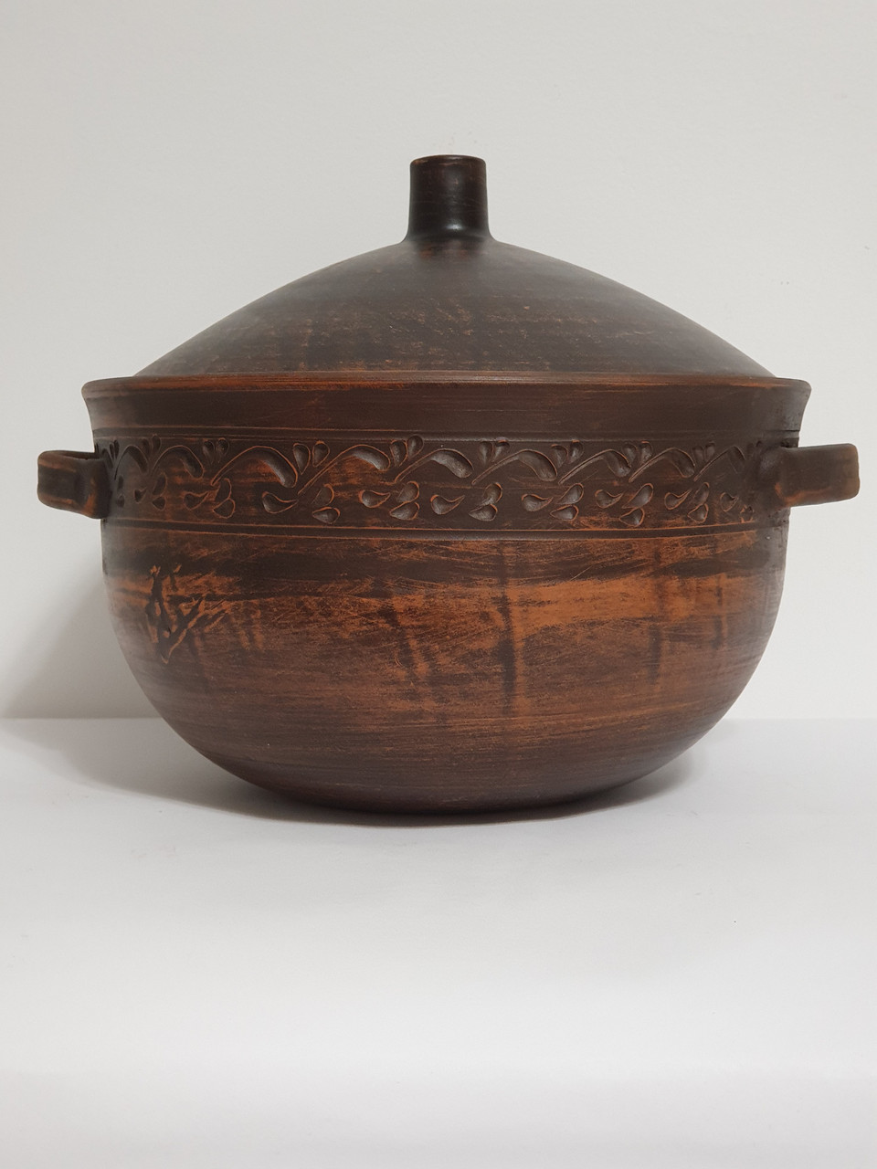 Супниця / супник з кришкою, з ручками, глиняна (з червоної глини), 4 л