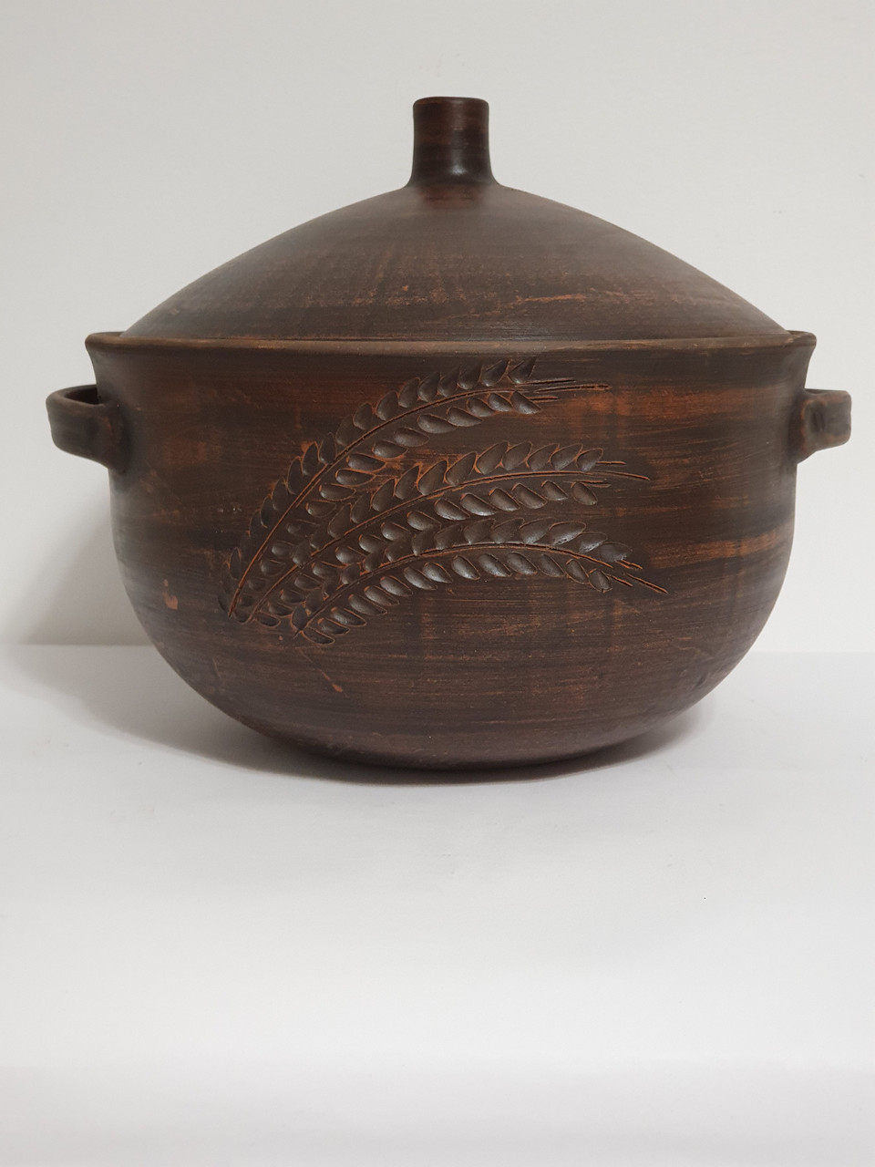 Супниця / супник з кришкою, з ручками, глиняна (з червоної глини), 4 л