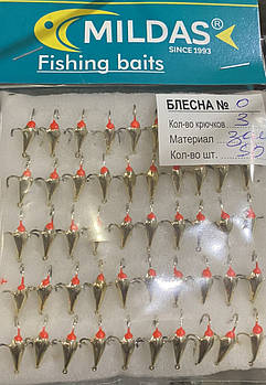 Блешня Mildas мала No0 золото на 3 гачки (50 шт.) 0.7г