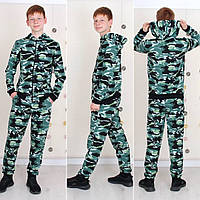 Спортивний костюм демісезонний для хлопчика камуфляжний вік 10-14 років прогулянковий Чорно-зелений