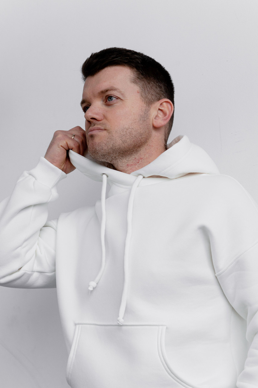 Тепле чоловіче худі на флісі біле (молоко), фото 1