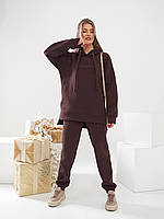 Жіночий теплий спортивний костюм тринитка на флісі ПЄНЬЄ, коричневого кольору/ шоколад, арт 464