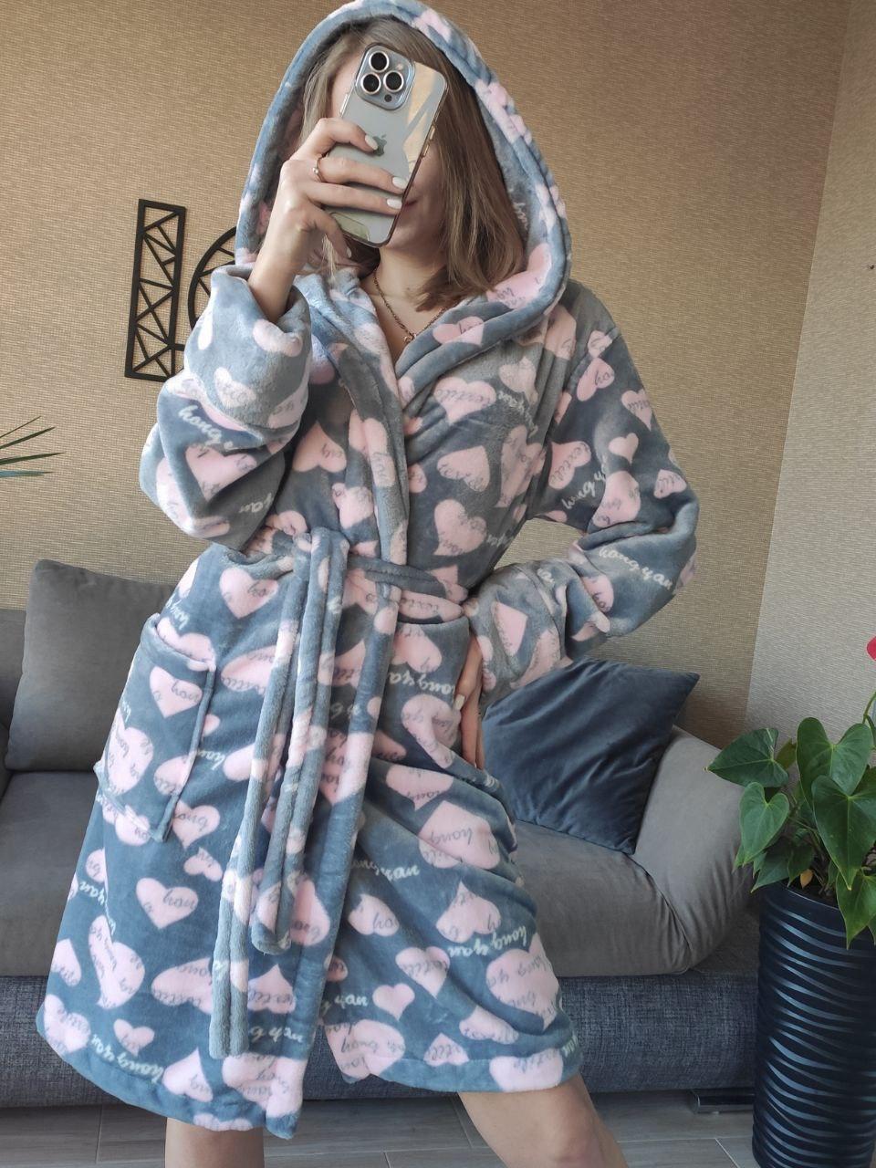 Жіночий махровий халат із серцем Туреччина хіт 2025