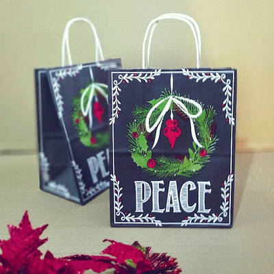 Пакет крафт новорічний «PEACE», 205х260х125 мм.