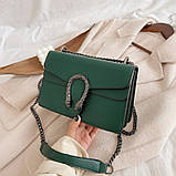 Жіноча класична сумка 6536 крос-боді з залізною підковою зелена, фото 2