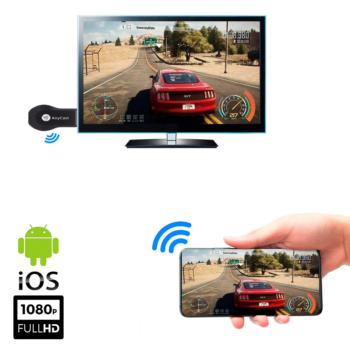 Бездротовий HDMI Wi-Fi адаптер для TV AnyCast M9 (Miracast) подовжувач передавач з телефона на телевізор (ST)