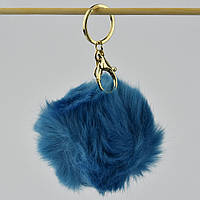 Брелок м'який застібка золотистого кольору з карабіном плюшевий бум бон бірюзового кольору розмір 8х8 см