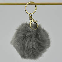 Брелок м'який застібка золотистого кольору з карабіном плюшевий бум сірого кольору розмір 8х8 см