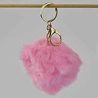 Брелок м'який застібка золотистого кольору з карабіном плюшевий бум рожевого кольору розмір 8х8 см