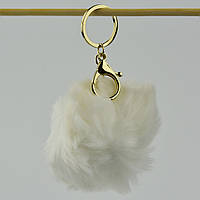 Брелок м'який застібка золотистого кольору з карабіном плюшевий бум білого кольору розмір 8х8 см