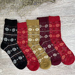 Шкарпетки жіночі махрові теплі з вовни ангорського кролика р.36-42 (упаковка 5 шт.) "Квіткові візерунки"