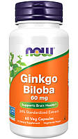 Гинкго билоба, Now Foods, Ginkgo Biloba, 60 мг, 60 капсул