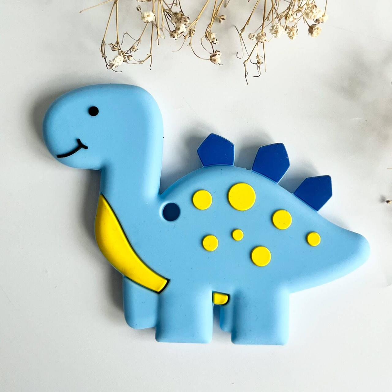 Динозавр (бебі блю), силіконовий прорізувач для зубів, фото 1