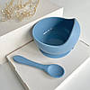 Силіконова дитяча тарілка на присосці з бортиком + ложка (сереніті), фото 2