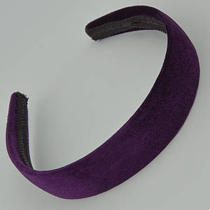 Обруч для волос широкий классический бархатный фиолетового цвета внутри под замш ширина 28 мм
