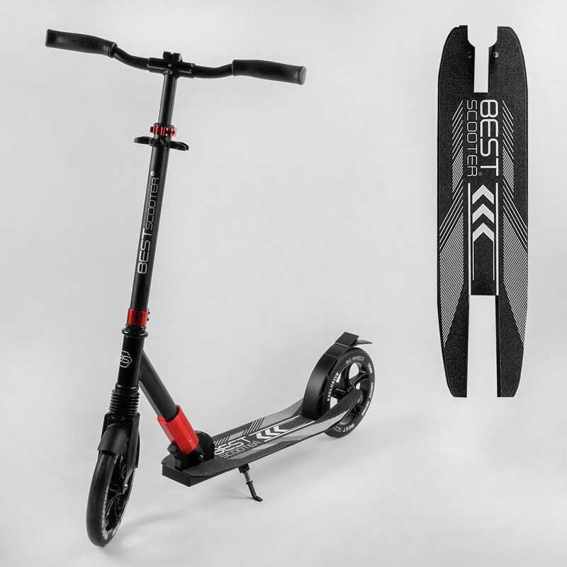 Двоколісний самокат до 100 кг Best Scooter 11391 Чорно-червоний, з колесами PU-230/215 мм, амортизацією, фото 1