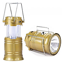 Ручной мощный фонарь светодиодный LED лампа JH-5800T с солнечной панелью и золотистый павербанком