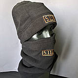 Комплект шапка та бафф флісова тепла тактична 5.11 Tactical чоловіча жіноча зимова Чорний (0312), фото 3