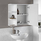 Навісна полиця з дзеркалом у ванну 620 мм Настінна шафа з дзеркалом 3 відкритими та 1 закритою полицею з ДСП, фото 2