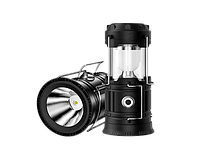 Ручной мощный светодиодный фонарь LED лампа JH-5800T с солнечной панелью и павербанком черный