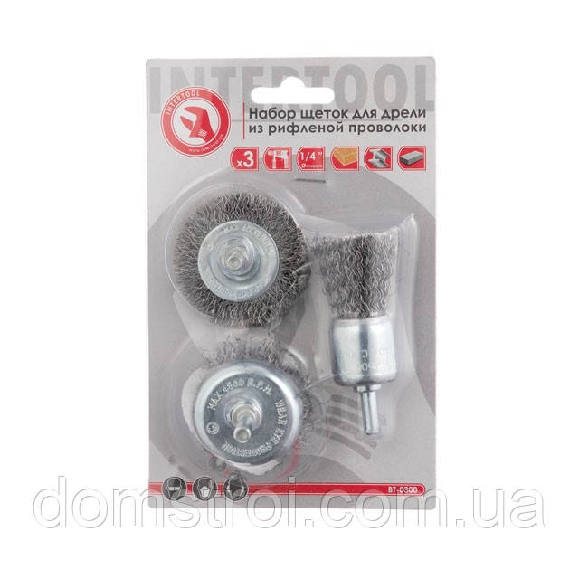 Набір щіток дротяних для дриля 3 од., 1/4" INTERTOOL BT-0300