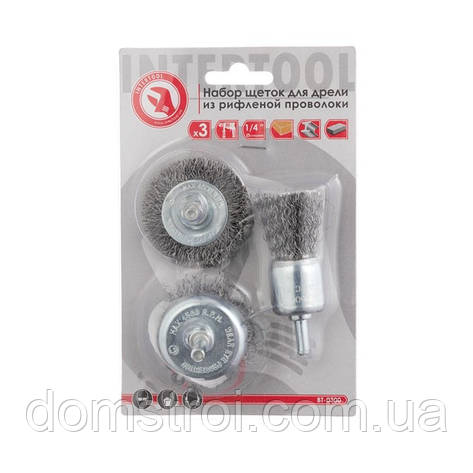 Набір щіток дротяних для дриля 3 од., 1/4" INTERTOOL BT-0300, фото 1