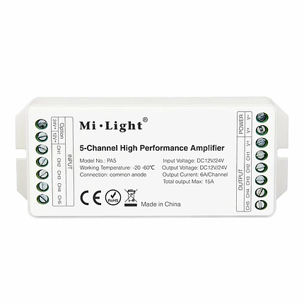 Підсилювач Mi-Light 5-канальний високопродуктивний (RGB+CCT) 12-24 V 15 A White/CCT/RGB/RGBW/RGB+CCT TK-5U, фото 2