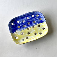 Мыльница керамическая Прямоугольная сине - желтая ручной работы