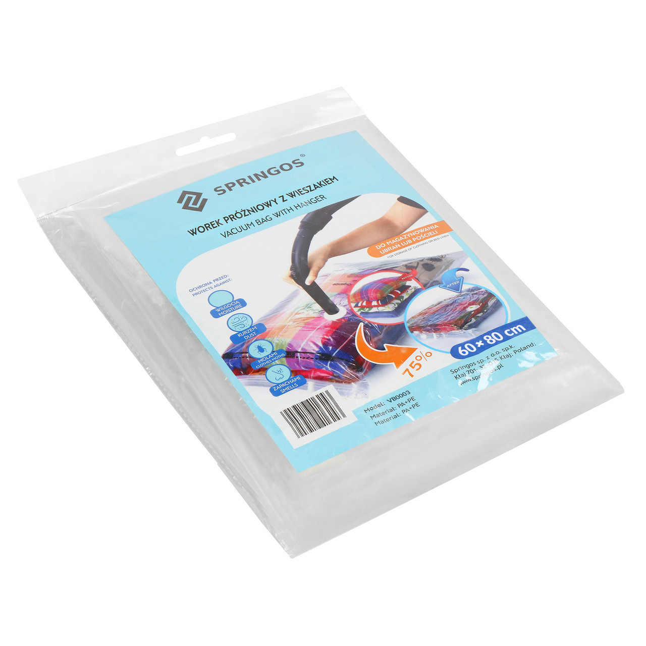 Вакуумний пакет для зберігання речей Springos 70 x 100 см із вішалкою VB0005