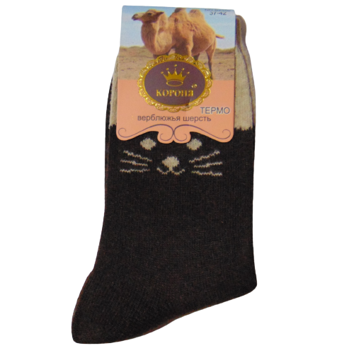 Шкарпетки з мордочками верблюжа вовна Корона 2356 37-42 коричневі, фото 1