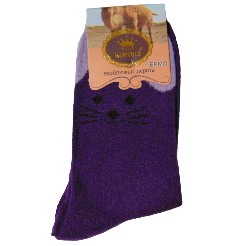 Шкарпетки з мордочками верблюжа вовна Корона 2356 37-42 фіолетові, фото 1
