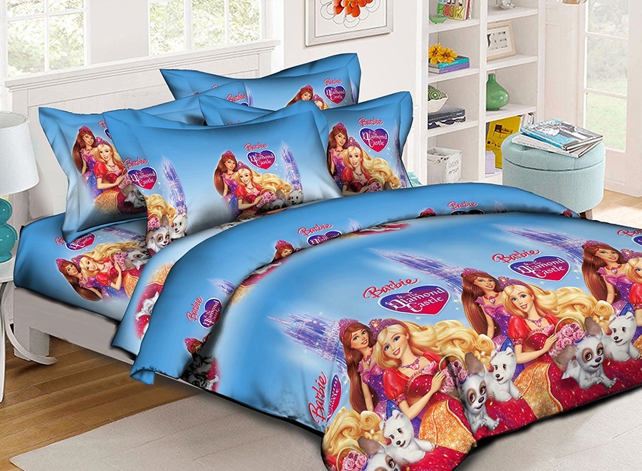 Постільна білизна Королева Ночі (Ранфорс) | Євро комплект | 50х70 | Барбі на блакитному, фото 1