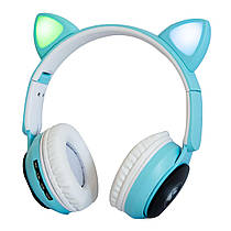 Блютуз навушники для дітей "Wireless earphone ST77M" Блакитні, бездротові навушники з вушками з підсвіткою