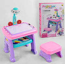 Дитячий мольберт столик із проєктором і стільчиком 22088-30A, 6 дисків із картинками, фломастери, магнітні цифри