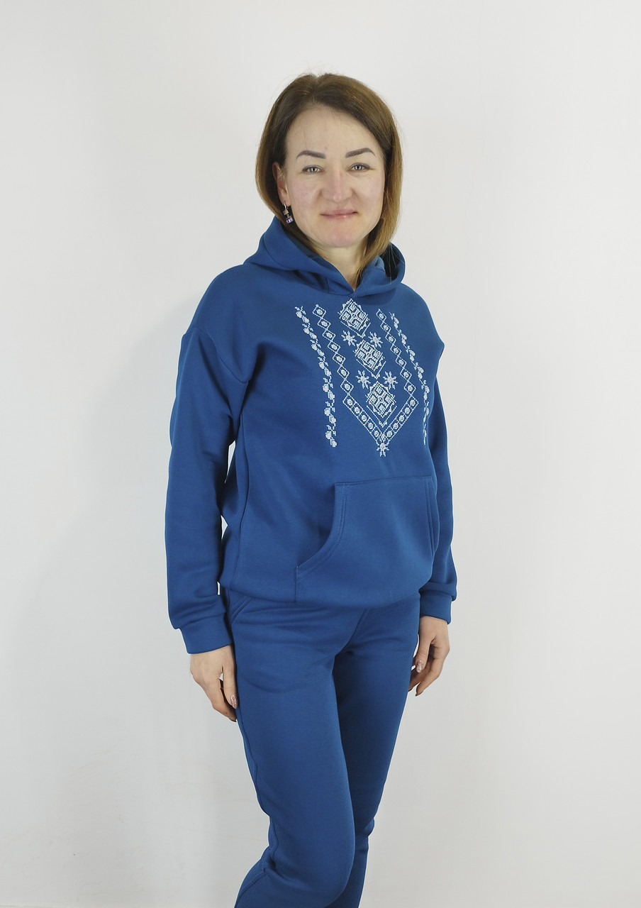 Худі з вишивкою кольору морська хвиля на флісі  S,M,L