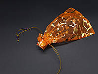 Мешочки из ткани подарочные для упаковки из органзы Цвет оранж. Сердце. 13х18см