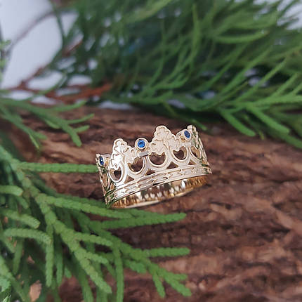 Корона перстень, кільце жіноче з камінням, срібло 925, золото 585/750, фото 2