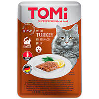 Консервований корм для котів TOMi TURKEY in spinach jelly з індичкою у шпинатному желе, пауч 100 г