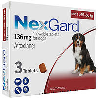 Жевательные таблетки от блох и клещей для собак NexGard 25-50кг 25-50 кг, 3 шт./уп. 136 мг