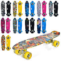 Скейт-піні борд MS 0749-9, 55-14,5 см, колеса світяться, малюнок, ручка