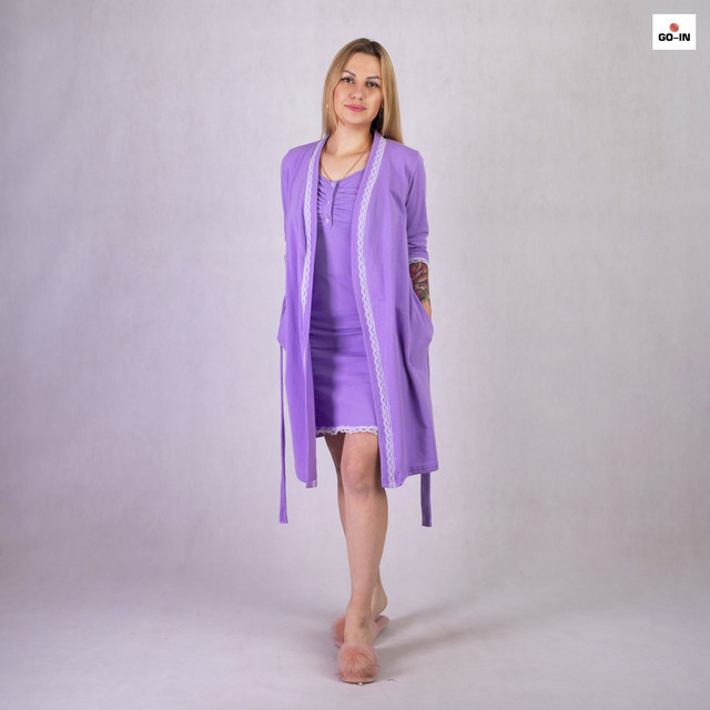 Комплект жіночий теплий халат і нічна сорочка з мереживом, для вагітних і мам, що годують 42-54р.