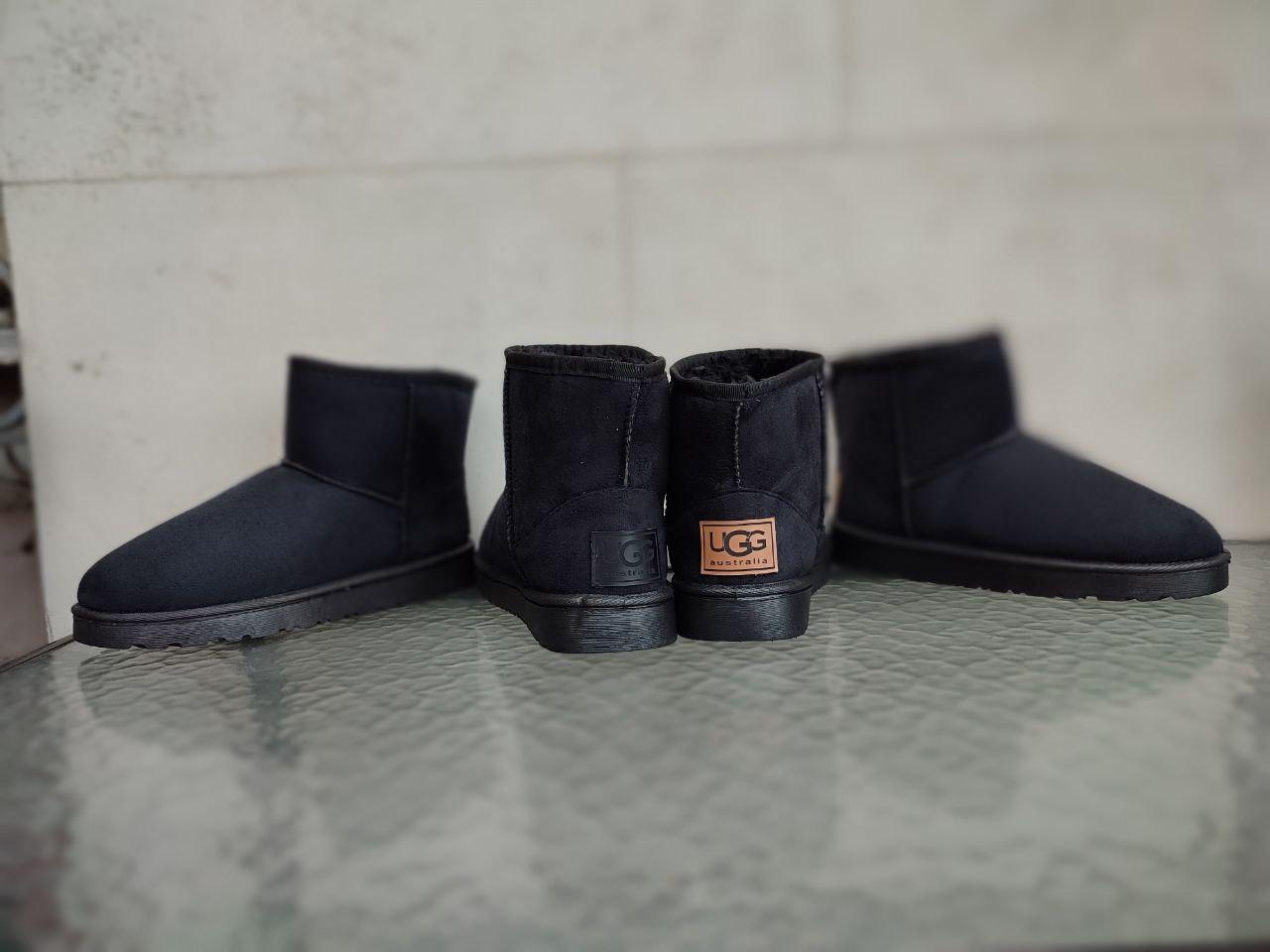 Уги UGG короткі чорні екозамша жіночі напівсамі черевики унісекс